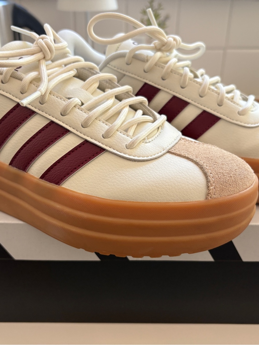 Adidas, Size 8(US), Cream & Burgundy Platform Sneaker